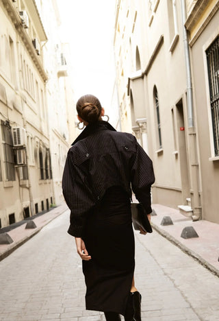 Valentino Cropped Pinstripe Jacket – Black