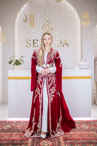 Whispered Elegance Velvet Kaftan – Red