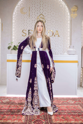 Golden Tides Embellished Velvet Kaftan – Purple