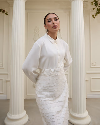 Textured Lace Midi Skirt – White