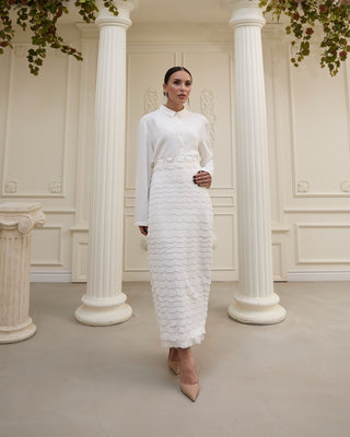 Textured Lace Midi Skirt – White