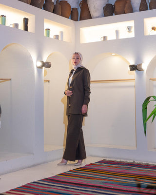 Buttoned Shirt and Wide-Leg Pants Set – Brown