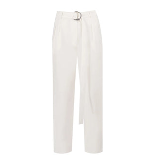 Freya Pleated Belted Linen Trousers – White