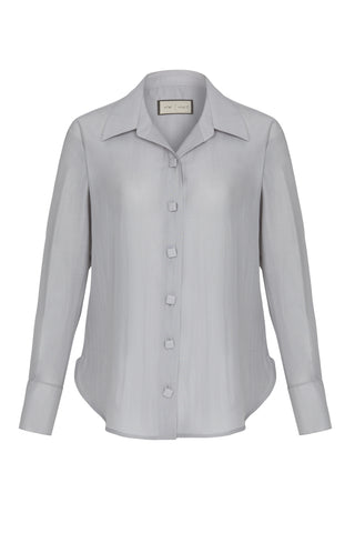 Fethye Soft Grey Draped Shirt with Fabric-Covered Buttons