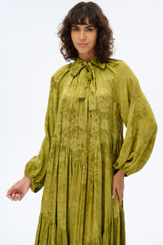 Green Oversized Baby Collar Maxi Dress