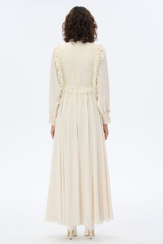 Ecru Romantic Maxi Dress with Lace Panel Detailing