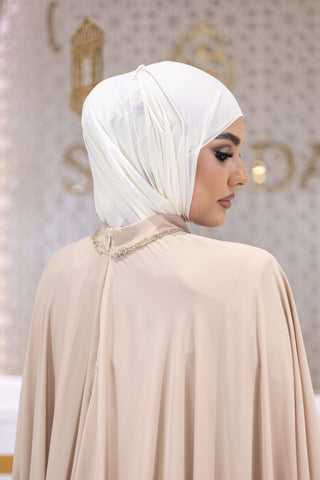 Sultan Silk Cape-Sleeve Gown – Beige
