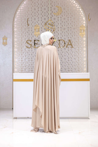 Sultan Silk Cape-Sleeve Gown – Beige