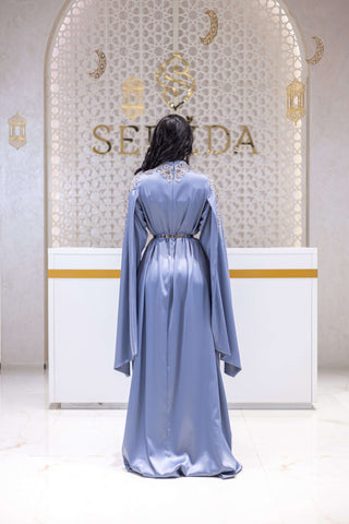 Diamond Aura Embellished Satin Gown – Blue