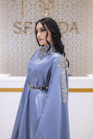 Diamond Aura Embellished Satin Gown – Blue