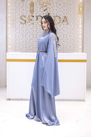 Diamond Aura Embellished Satin Gown – Blue