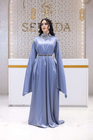 Diamond Aura Embellished Satin Gown – Blue