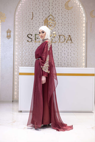 Golden Sands Embellished Abaya – Red