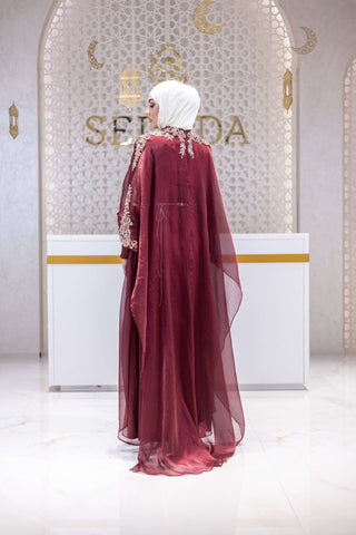 Golden Sands Embellished Abaya – Red