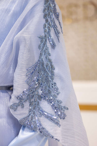 Silk Majesty Embellished Abaya – Light Blue