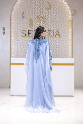 Silk Majesty Embellished Abaya – Light Blue