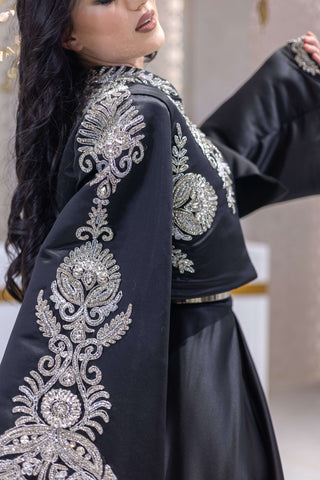 Royal Ember Satin Co-Ord Set with Skirt – Black