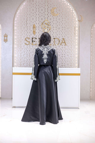 Royal Ember Satin Co-Ord Set with Skirt – Black