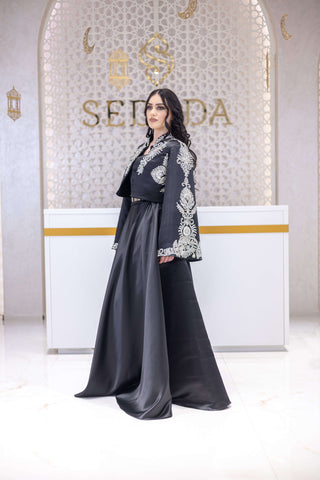 Royal Ember Satin Co-Ord Set with Skirt – Black