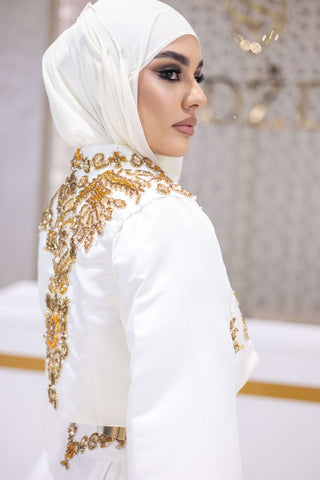 Golden Mirage Aura Satin Co-Ord Set with Skirt – White