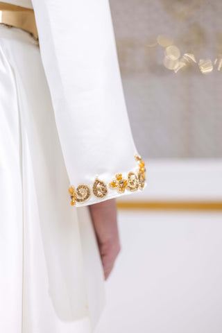 Golden Mirage Aura Satin Co-Ord Set with Skirt – White