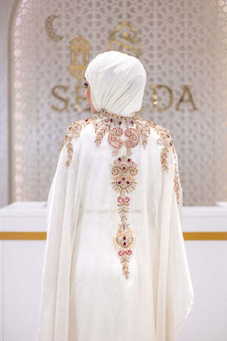 Midnight Oasis Embellished Abaya – White