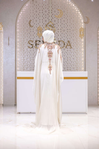 Midnight Oasis Embellished Abaya – White