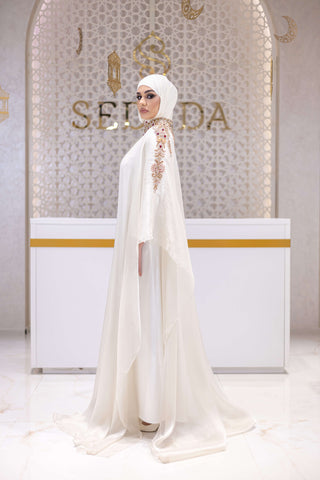 Midnight Oasis Embellished Abaya – White