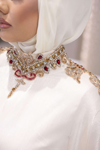 Midnight Oasis Embellished Abaya – White