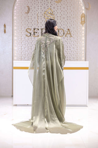 Desert Bloom Embellished Abaya – Olive Green