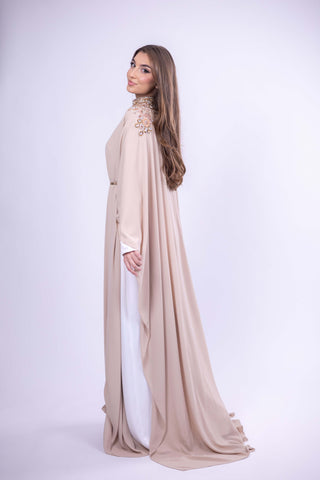 Velvet Moon Embellished Abaya – Beige