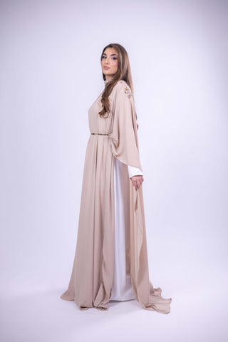 Velvet Moon Embellished Abaya – Beige