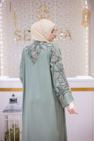Desert Crown Embellished Abaya – Green