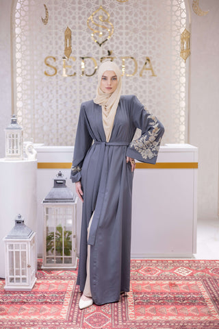 Pearl Aura Embellished Abaya – Gray