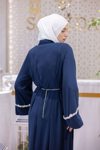 Opulent Silk Embellished Abaya – Navy