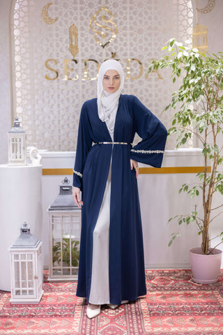 Opulent Silk Embellished Abaya – Navy