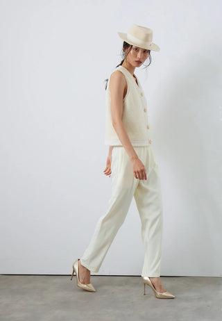 Elegant Edge High-Waist Trousers – Ecru