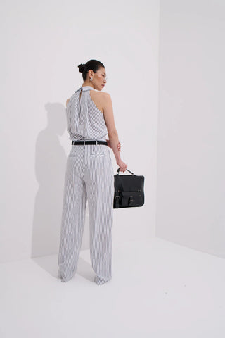 Moyestro Striped Straight-Leg Trousers - White