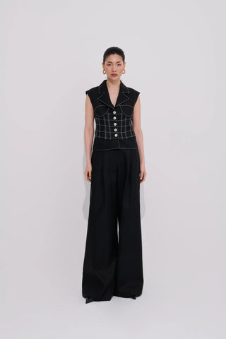 Paloma Linen Palazzo Trousers - Black