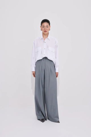 Broadway Pleated High-Waist Trousers – Gray