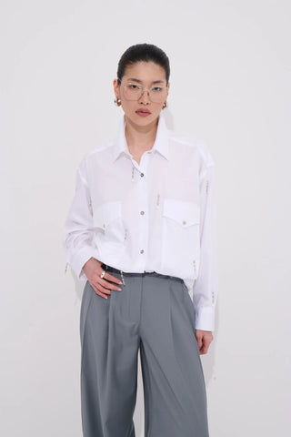 Teardrop Swarovski-Embellished Cotton Shirt - White