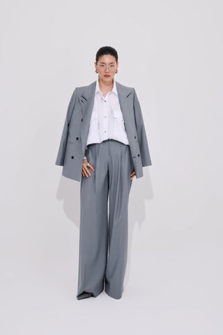 Broadway Pleated High-Waist Trousers – Gray