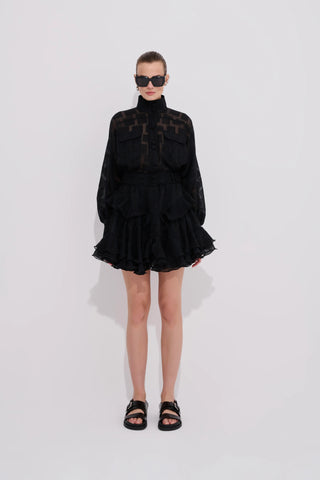 Violaine Sheer Check Blouse – Black