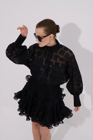 Violaine Sheer Check Blouse – Black