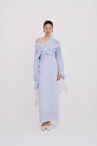 Lumina Striped Cotton-Linen Blouse – Light Blue