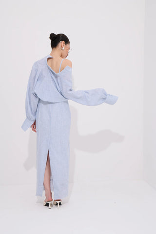 Lumina Striped Cotton-Linen Blouse – Light Blue