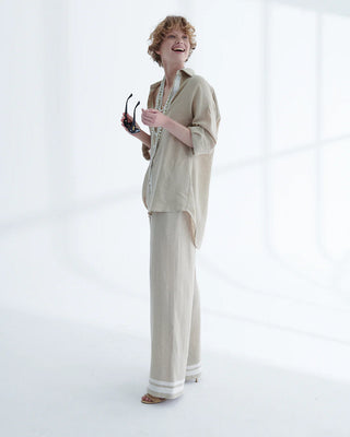 Scarlett Linen-Cotton Wide-Leg Trousers – Beige