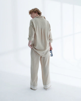 Scarlett Linen-Cotton Wide-Leg Trousers – Beige