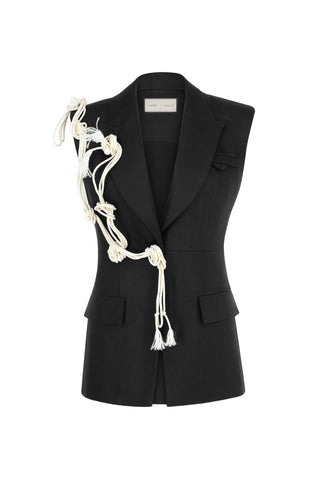 Paloma Vest with Handcrafted Rope Detail - Black
