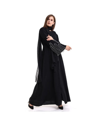 Hand-Beaded Sleeve Crepe Abaya – Black